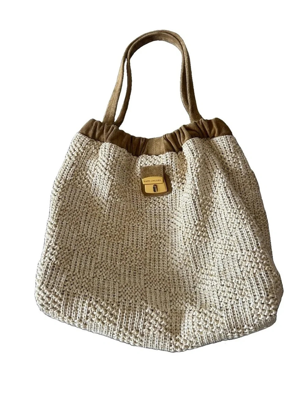 Marc Jacobs Summer Woven Cristina Tote Natural Raffia Suede Shoulder Bag